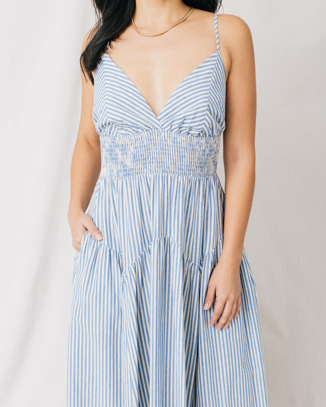 Elisa Striped V-Neckline Maxi Dress