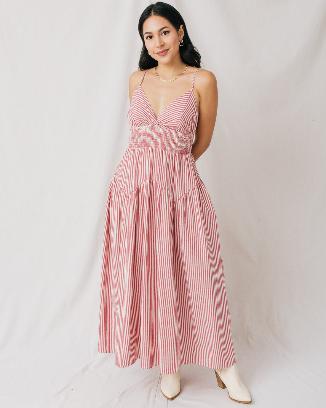 Elisa Striped V-Neckline Maxi Dress