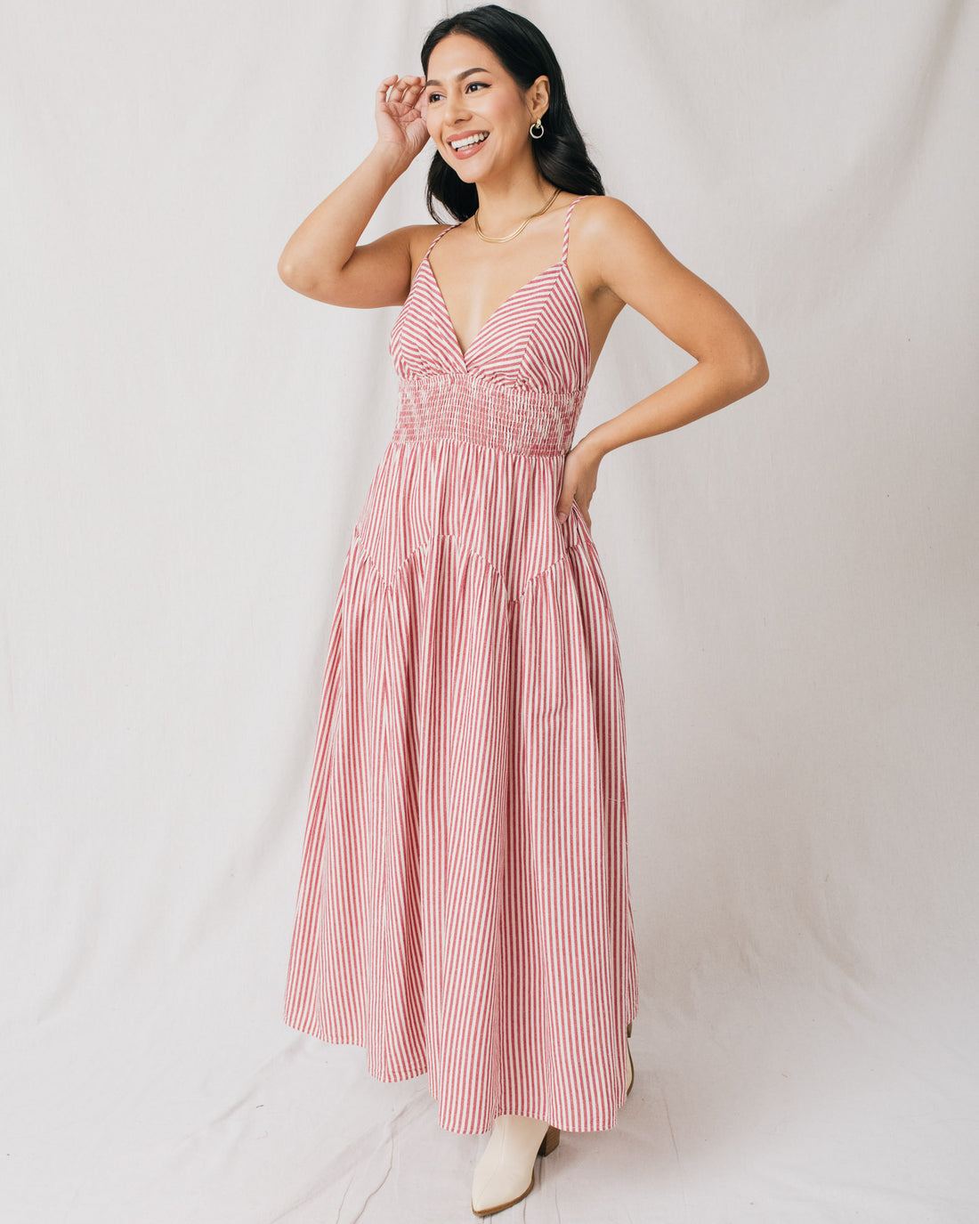 Elisa Striped V-Neckline Maxi Dress