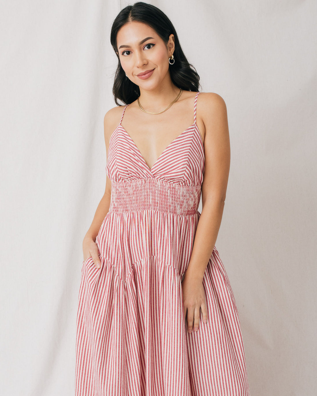 Elisa Striped V-Neckline Maxi Dress