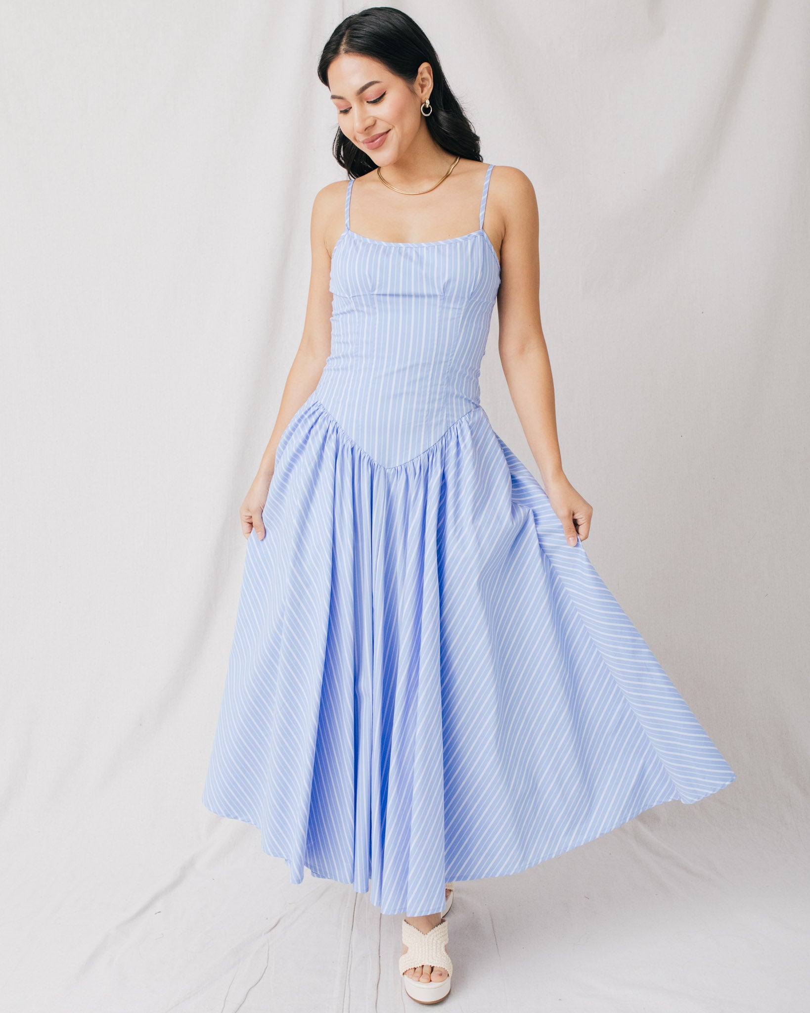 Amaia Tie Strap Striped Fit & Flare Midi Dress – Maven Womenswear