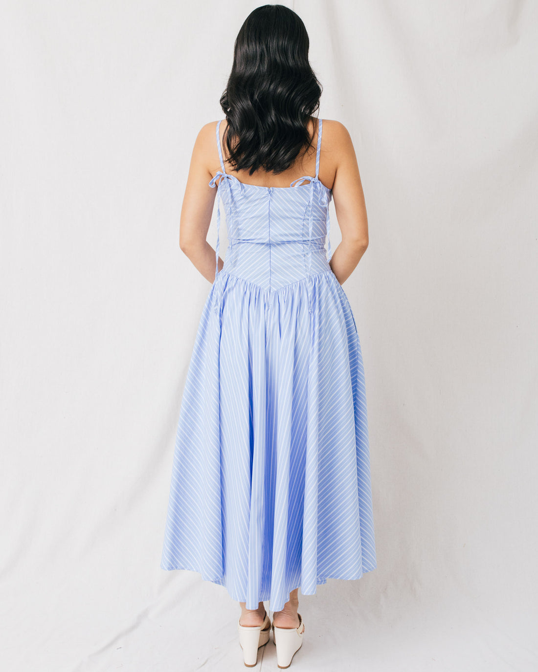 Amaia Tie Strap Striped Fit & Flare Midi Dress