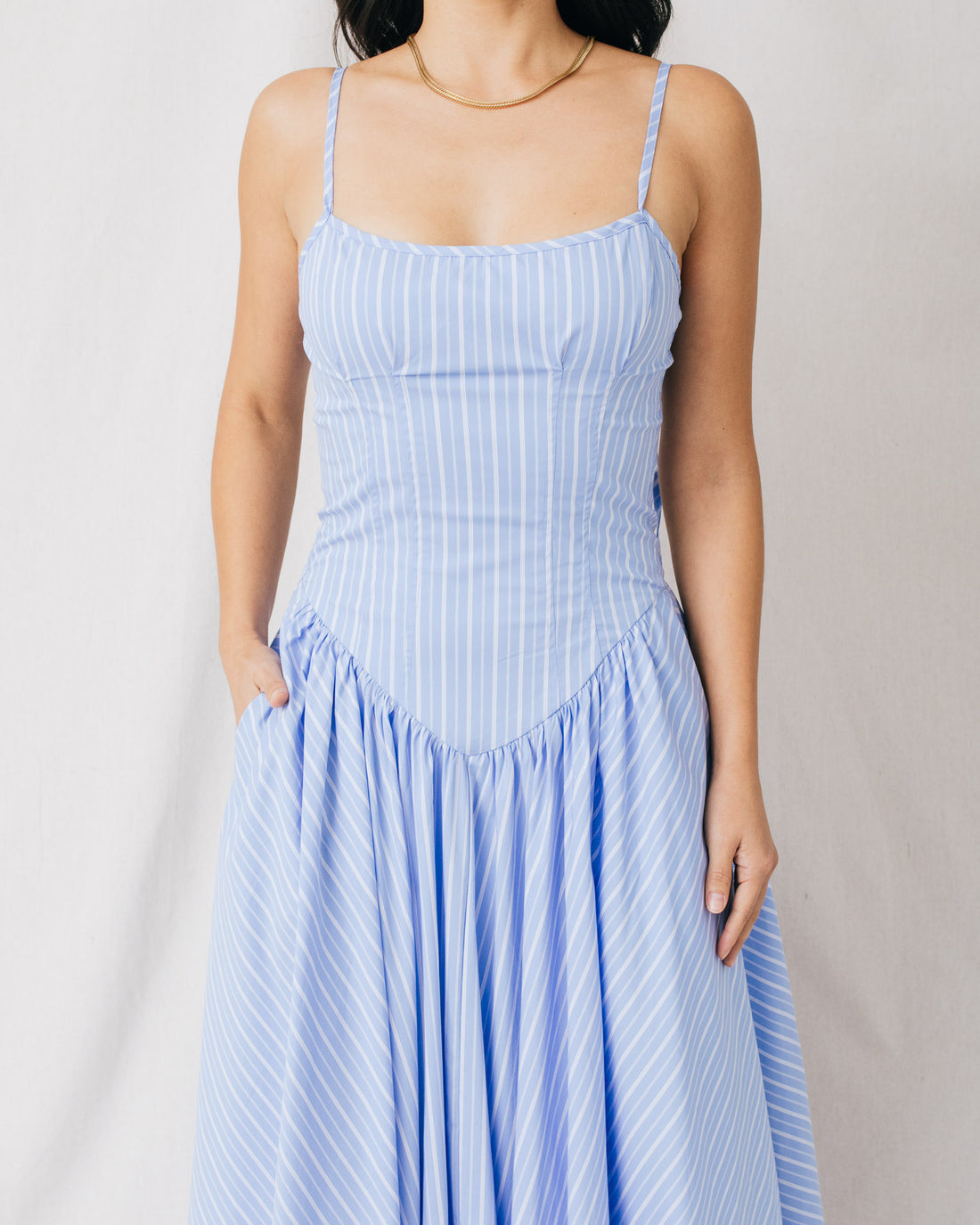 Amaia Tie Strap Striped Fit & Flare Midi Dress