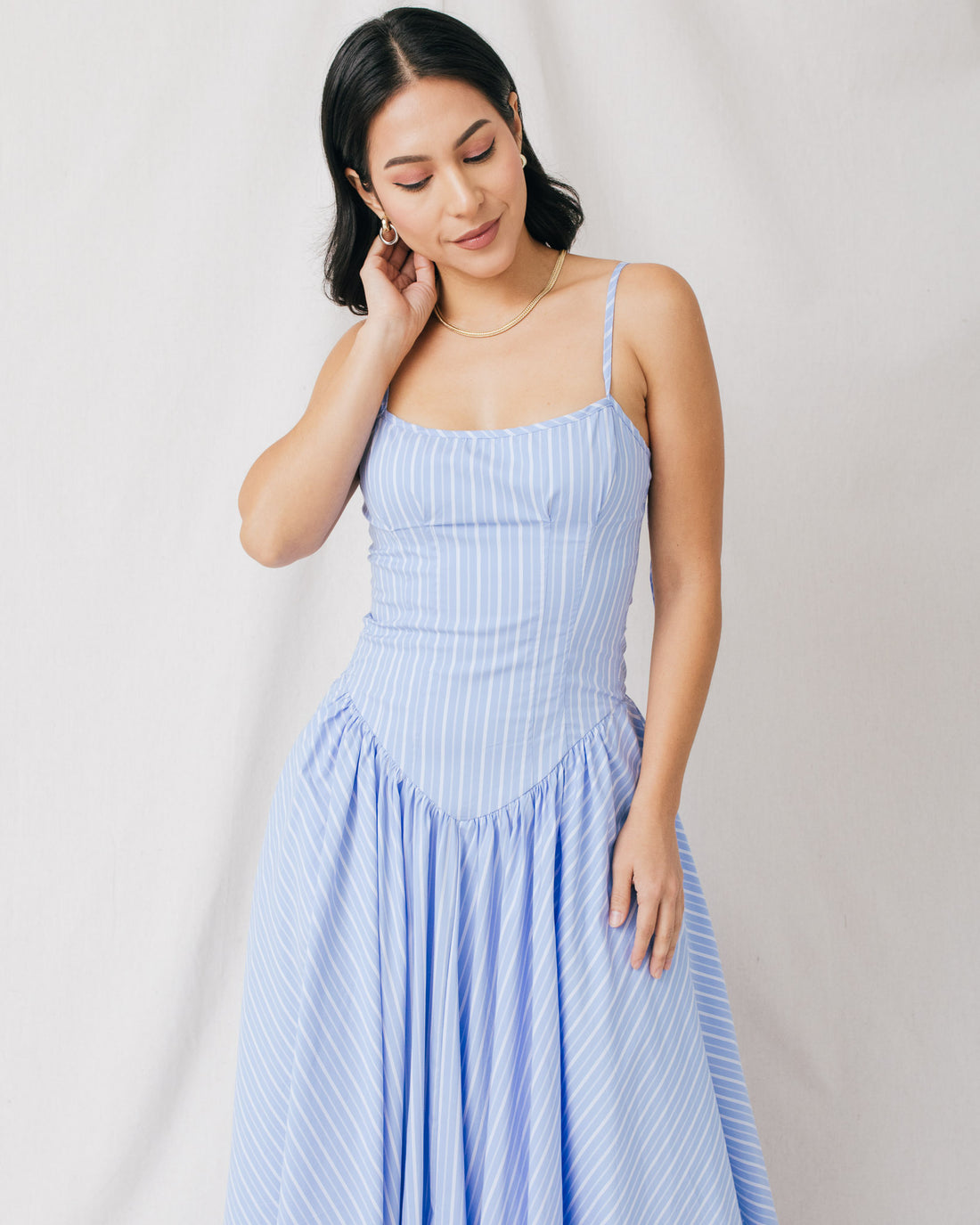 Amaia Tie Strap Striped Fit & Flare Midi Dress