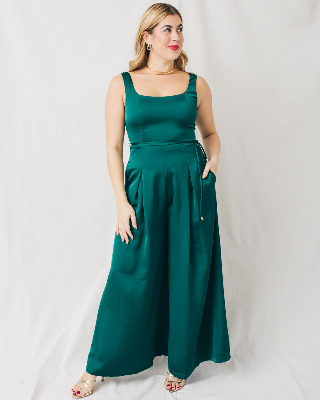 Georgia Square Neck Sleeveless Belted Jumpsuit
