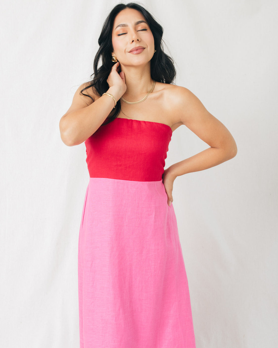 Mei Color Block Strapless Maxi Dress
