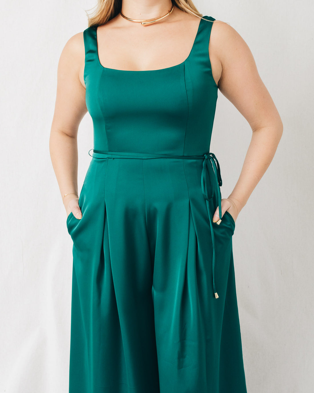 Georgia Square Neck Sleeveless Belted Jumpsuit