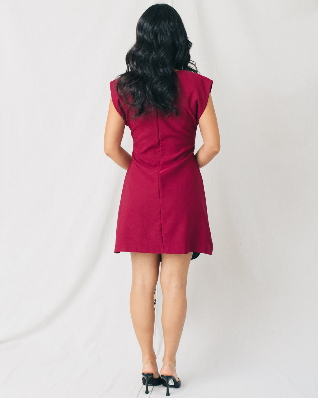 Erika Round Neck Pleated Waist Mini Dress