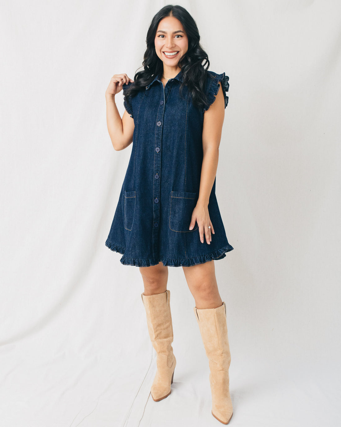 Tiara Button Down Relaxed Ruffled Mini Dress