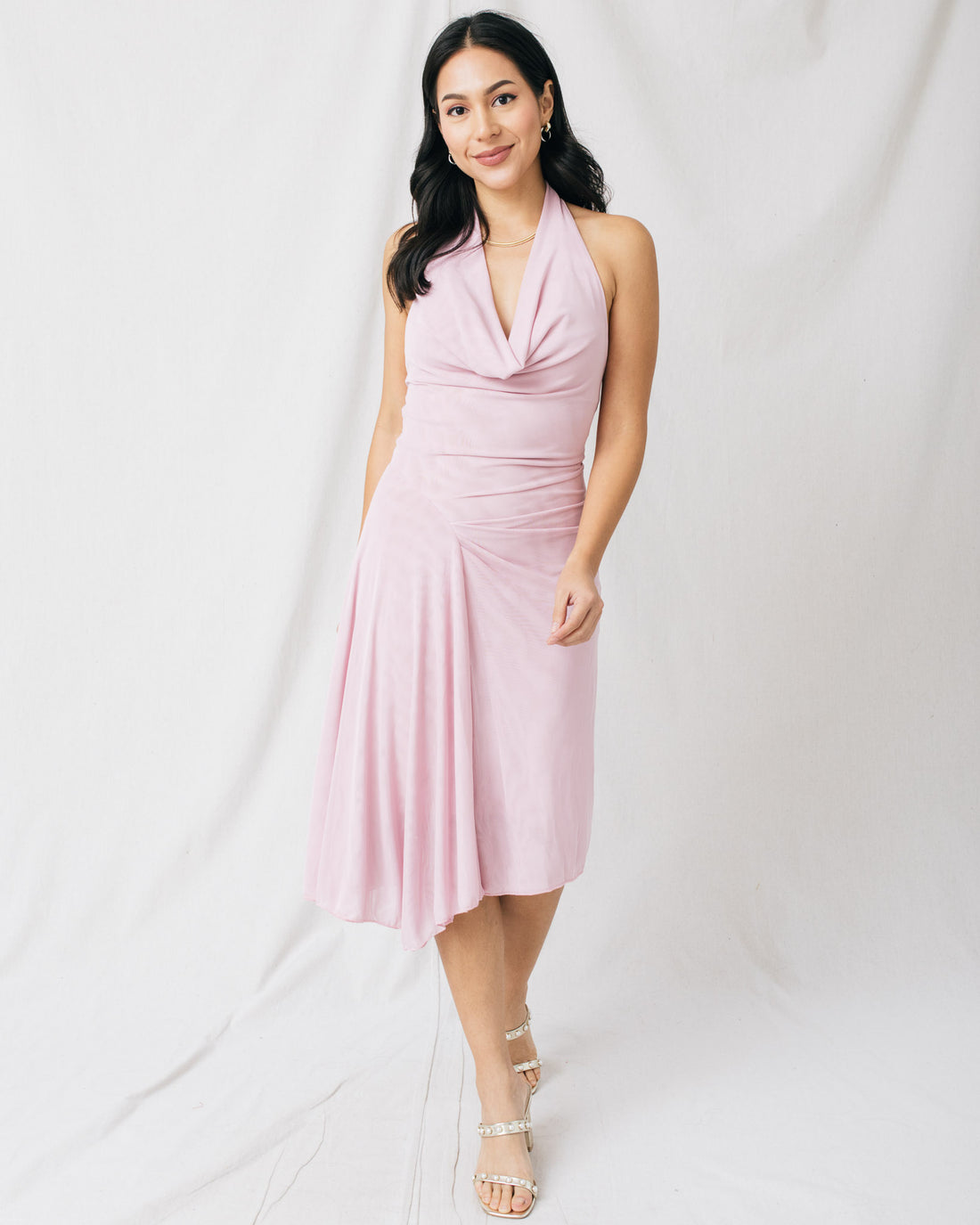 Rylee Halter Neck Open Back Mesh Midi Dress