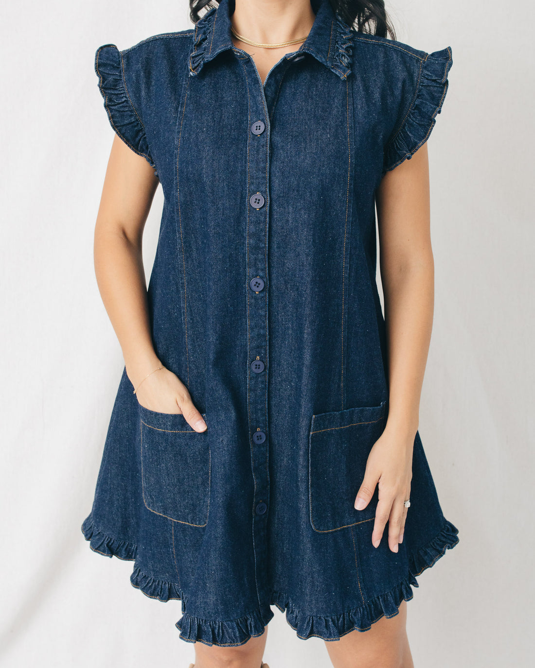 Tiara Button Down Relaxed Ruffled Mini Dress