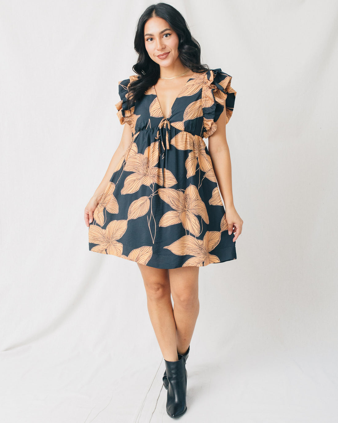 Jackie V-Neck Empire Waist Printed Mini Dress