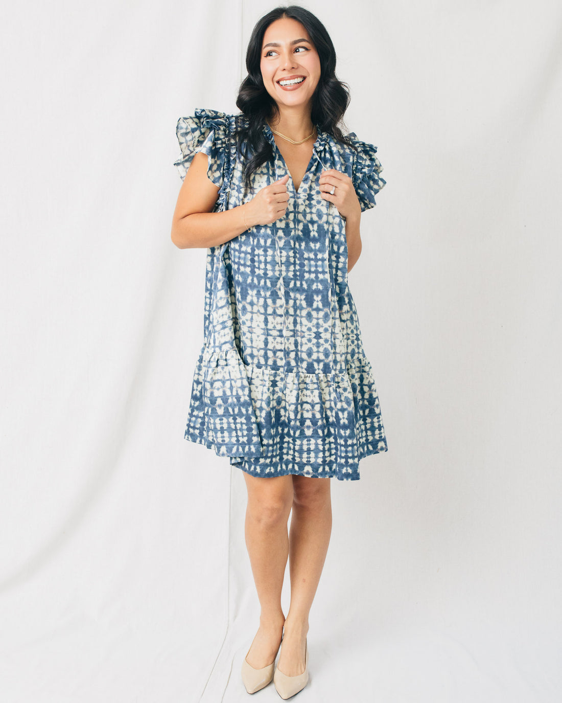 Laila Printed Ruffle Sleeve Tiered Mini Dress