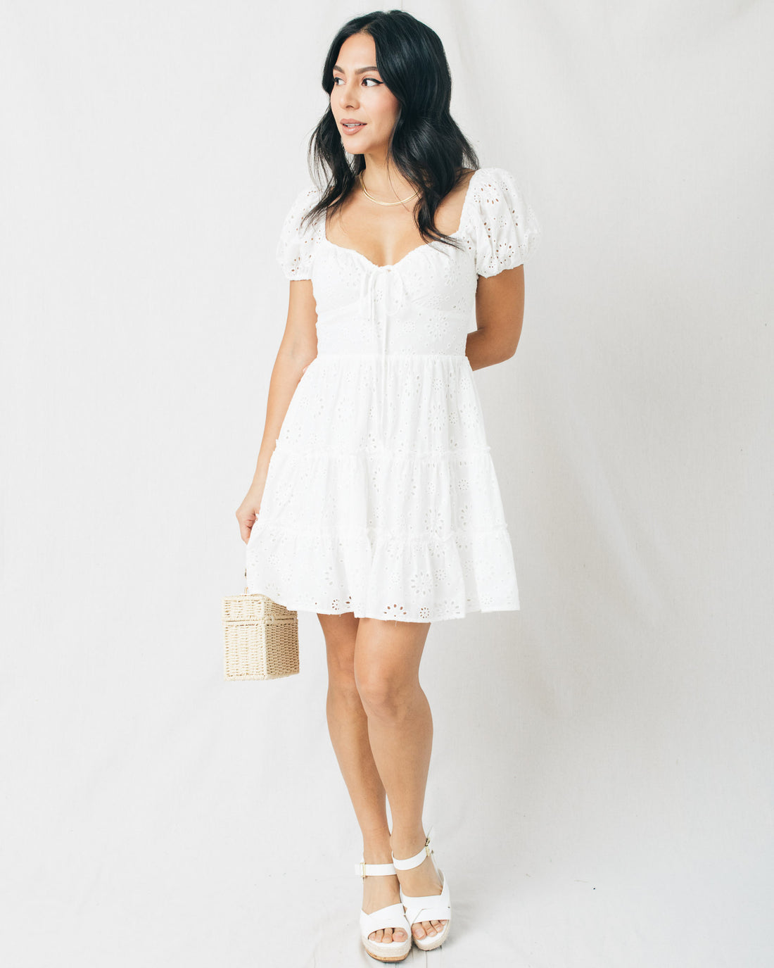 Laters Baby Eyelet Puff Sleeve Mini Dress