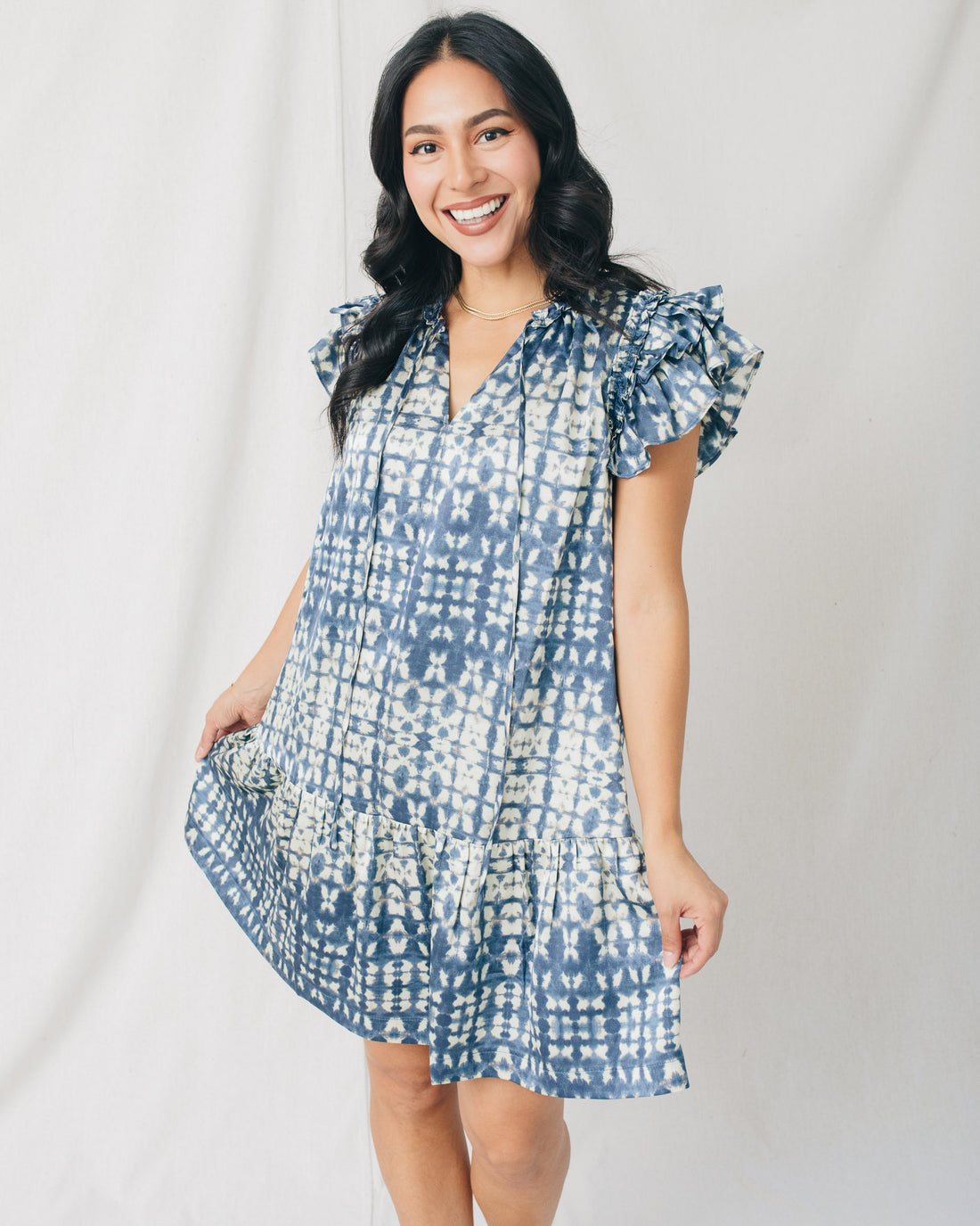 Laila Printed Ruffle Sleeve Tiered Mini Dress