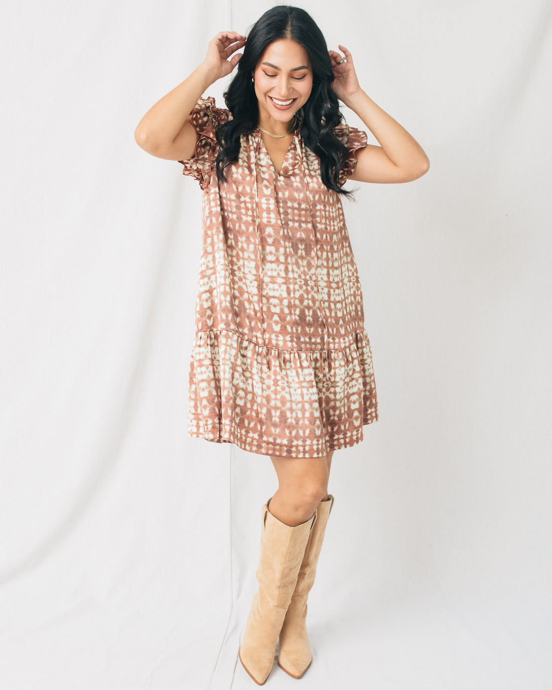 Laila Printed Ruffle Sleeve Tiered Mini Dress