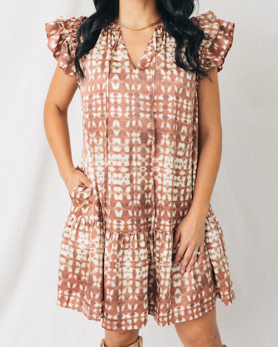 Laila Printed Ruffle Sleeve Tiered Mini Dress