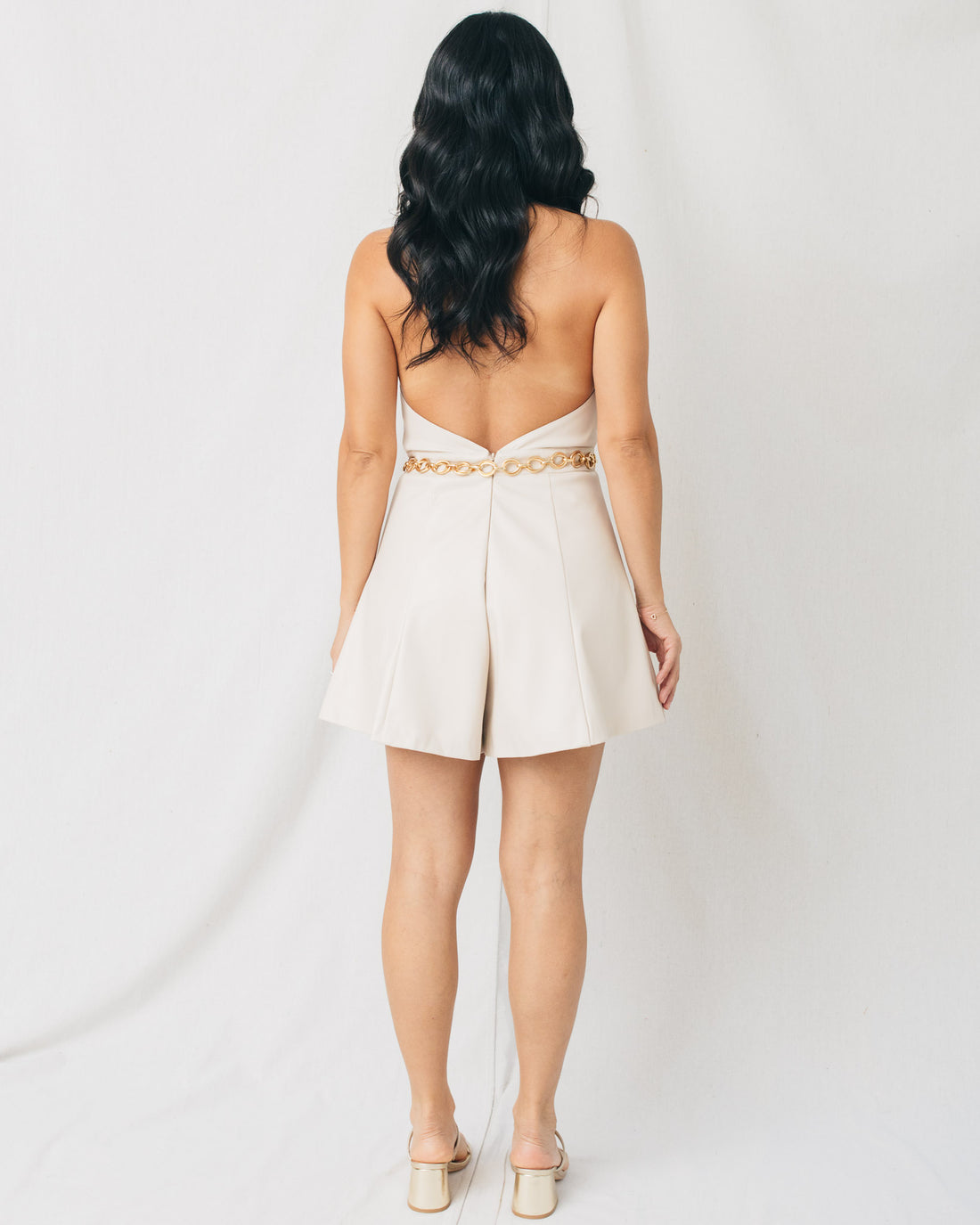 Polette Deep V Halter Neck Leather Romper