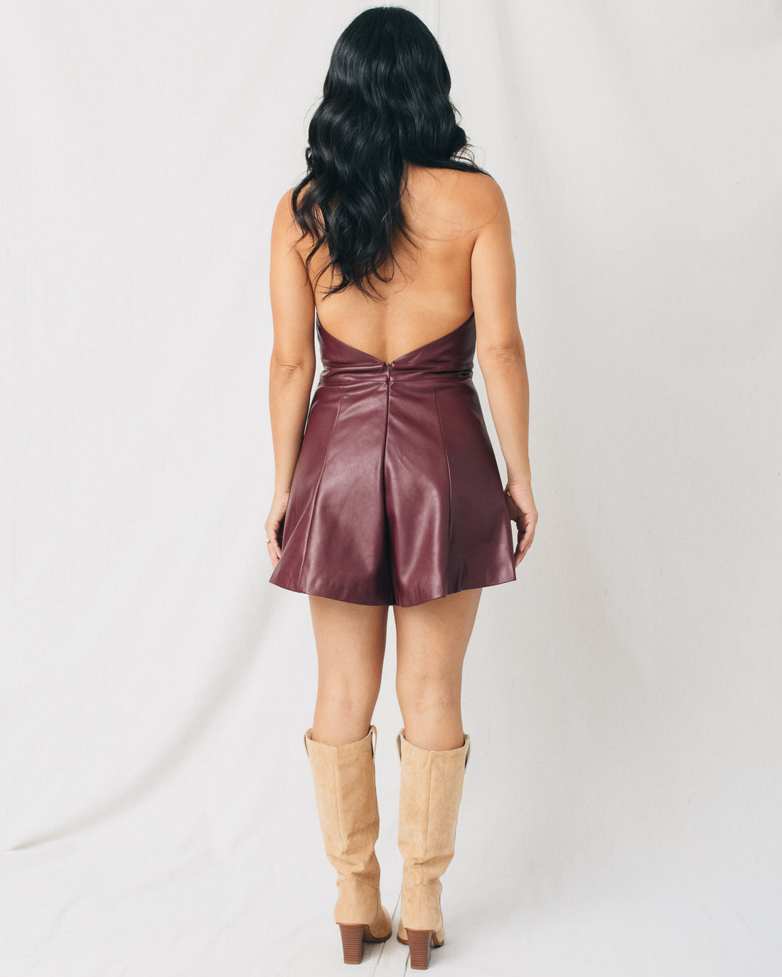 Polette Deep V Halter Neck Leather Romper