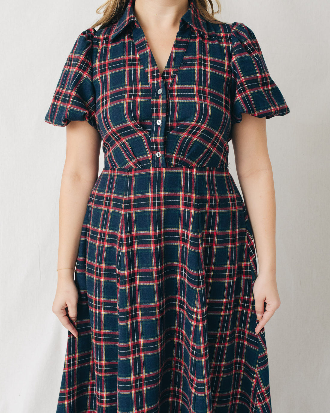 Carol Plaid Button Front Belted Midi Dress