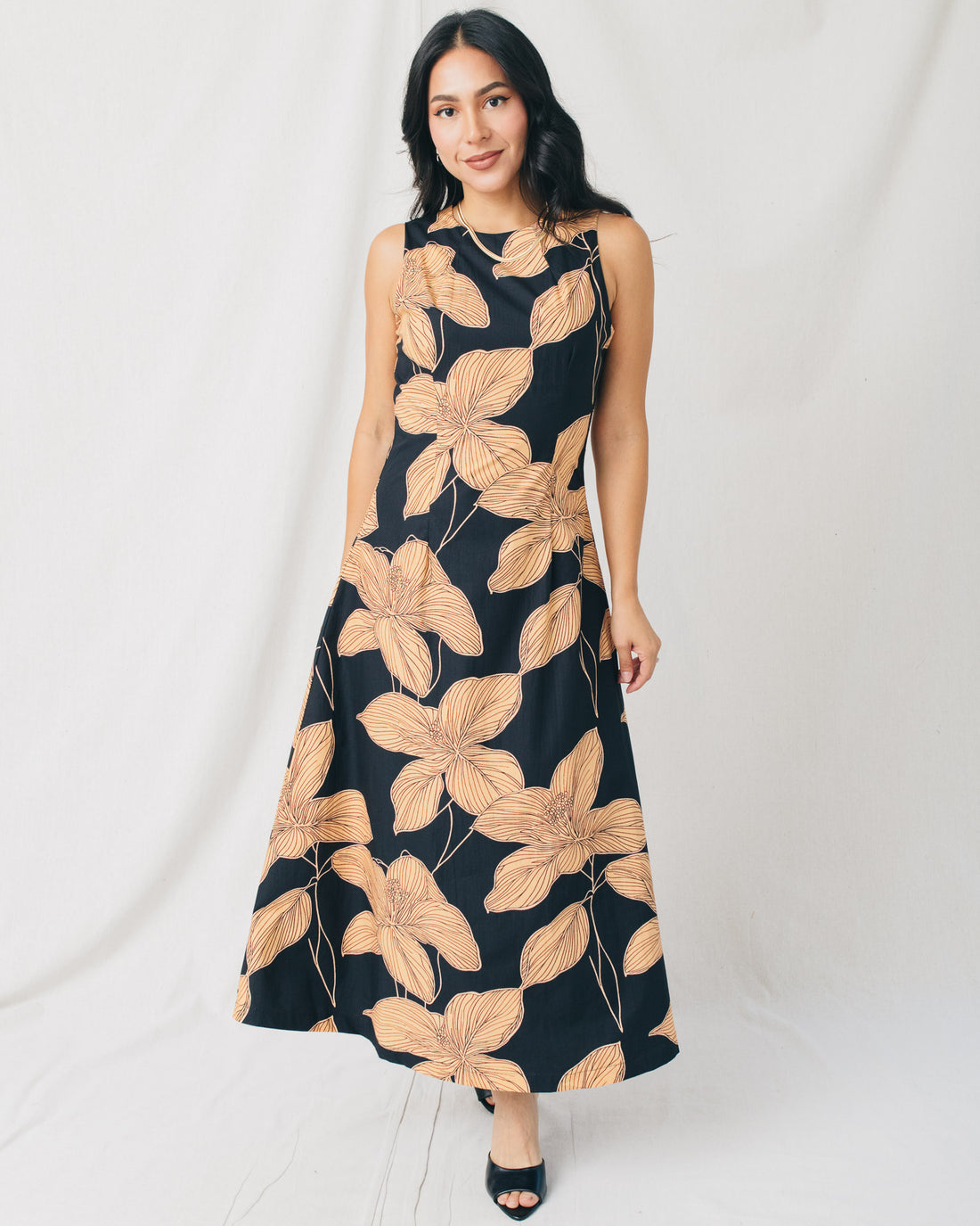 Jackie High Neck Fit & Flare Printed Midi Dress