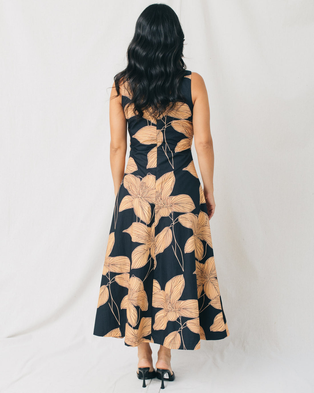 Jackie High Neck Fit & Flare Printed Midi Dress