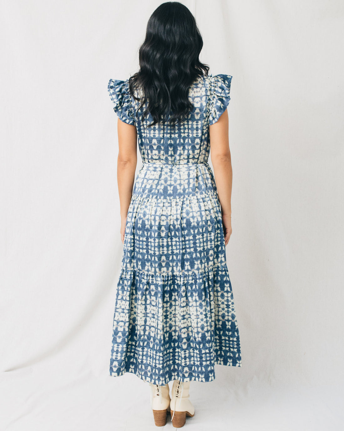 Laila Printed Tiered Self Tie Midi Dress