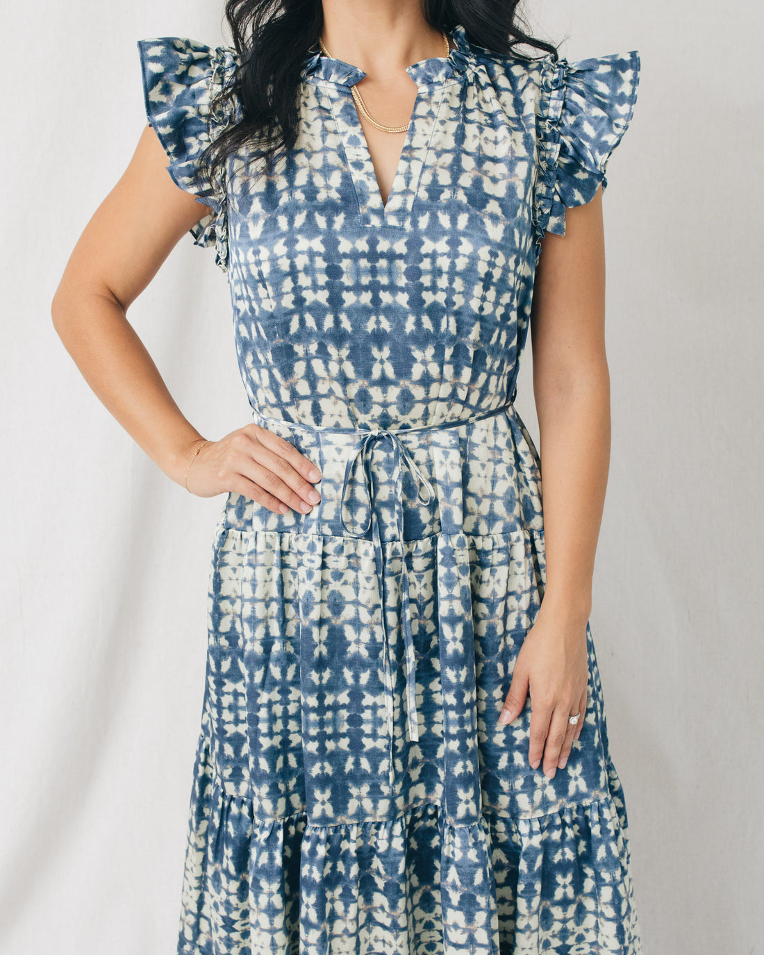 Laila Printed Tiered Self Tie Midi Dress