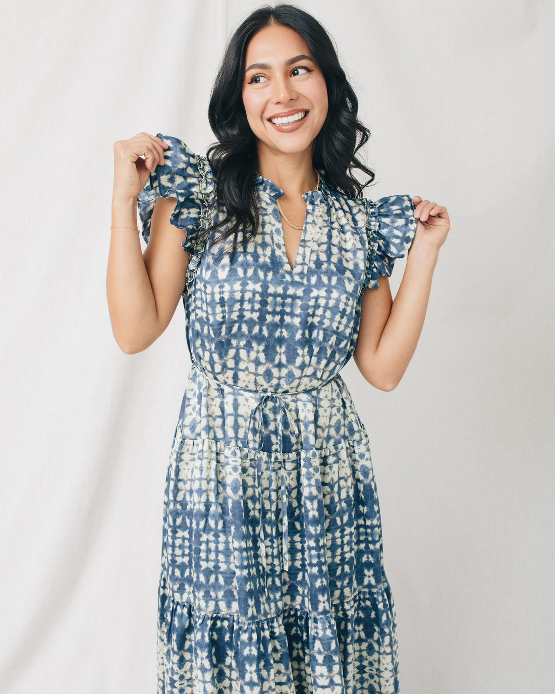 Laila Printed Tiered Self Tie Midi Dress