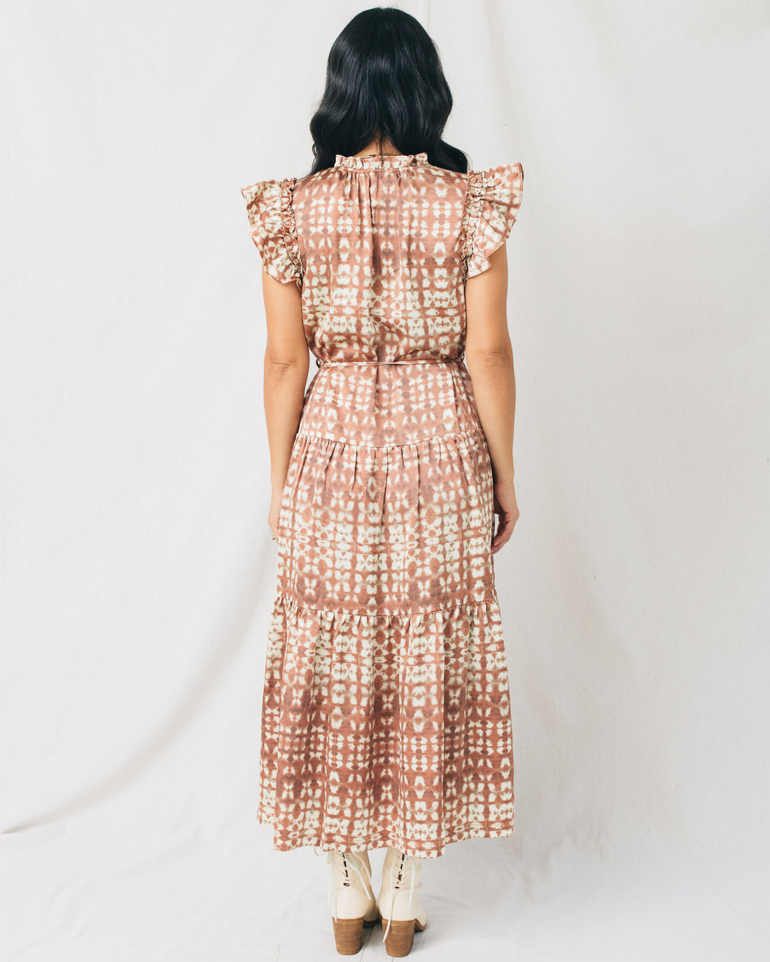 Laila Printed Tiered Self Tie Midi Dress