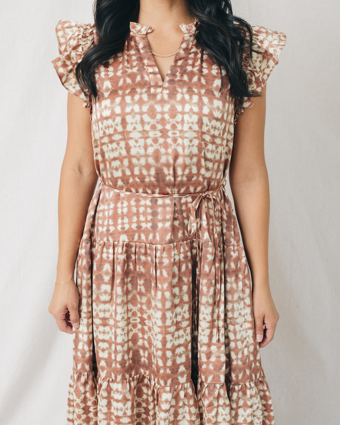 Laila Printed Tiered Self Tie Midi Dress