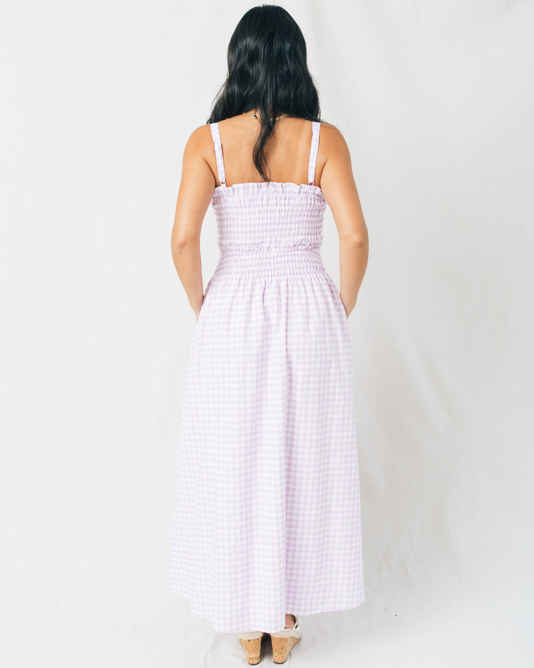 Kiri Gingham Smocked Bodice Midi Dress