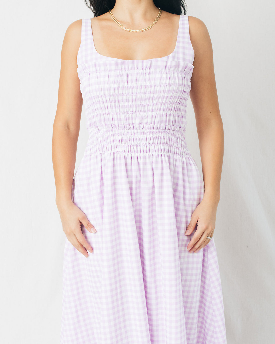 Kiri Gingham Smocked Bodice Midi Dress