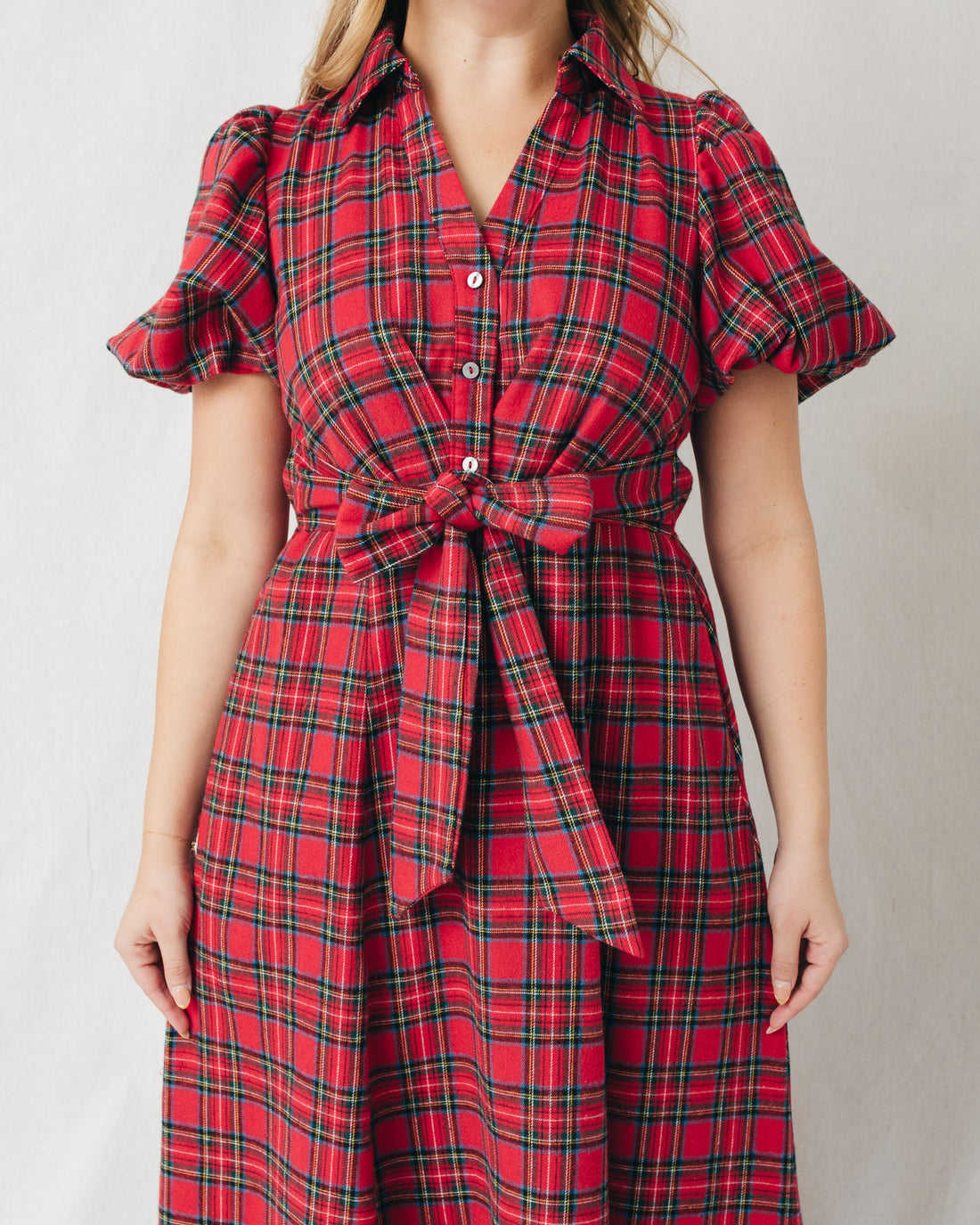 Carol Plaid Button Front Belted Midi Dress