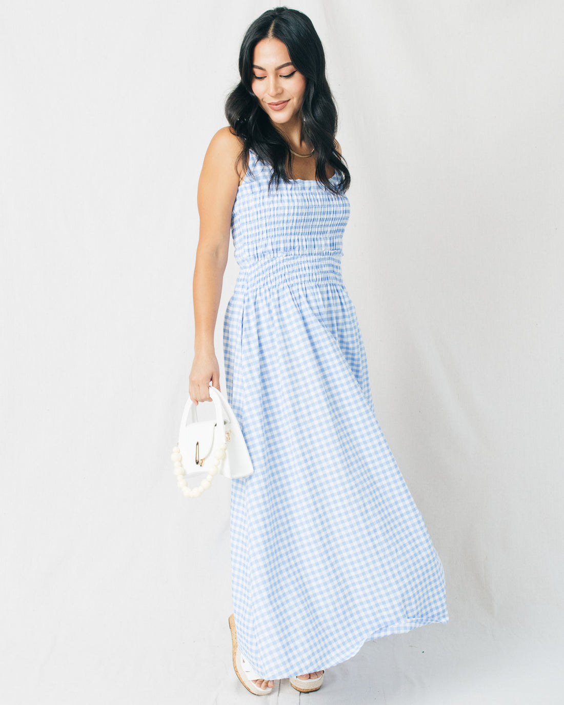 Kiri Gingham Smocked Bodice Midi Dress