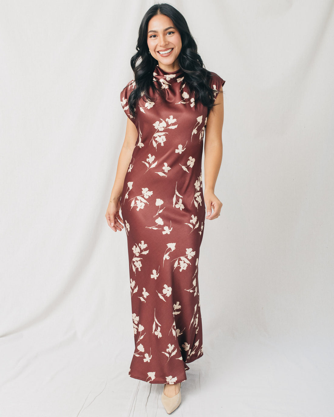 Delia Mock Neck Extended Sleeves Floral Maxi Dress