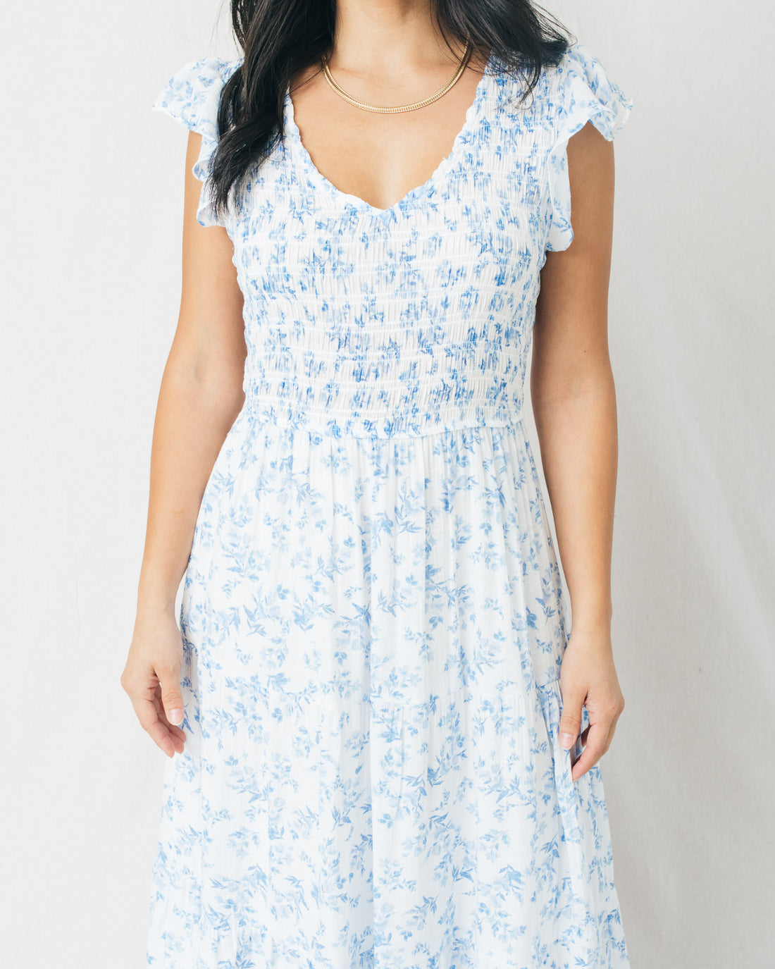 Easter Loving Floral V-Neck Smocked Top Tiered Midi Dress