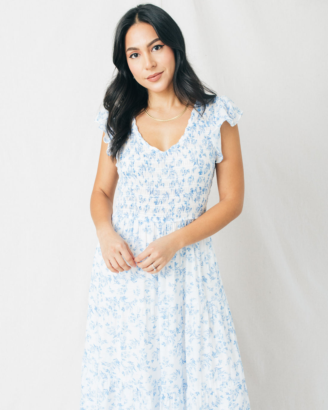 Easter Loving Floral V-Neck Smocked Top Tiered Midi Dress