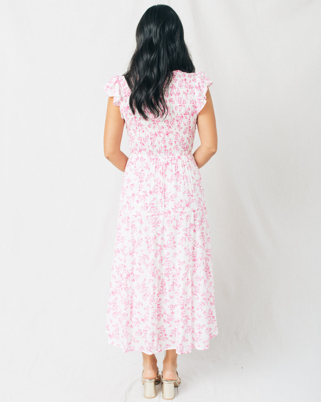 Easter Loving Floral V-Neck Smocked Top Tiered Midi Dress