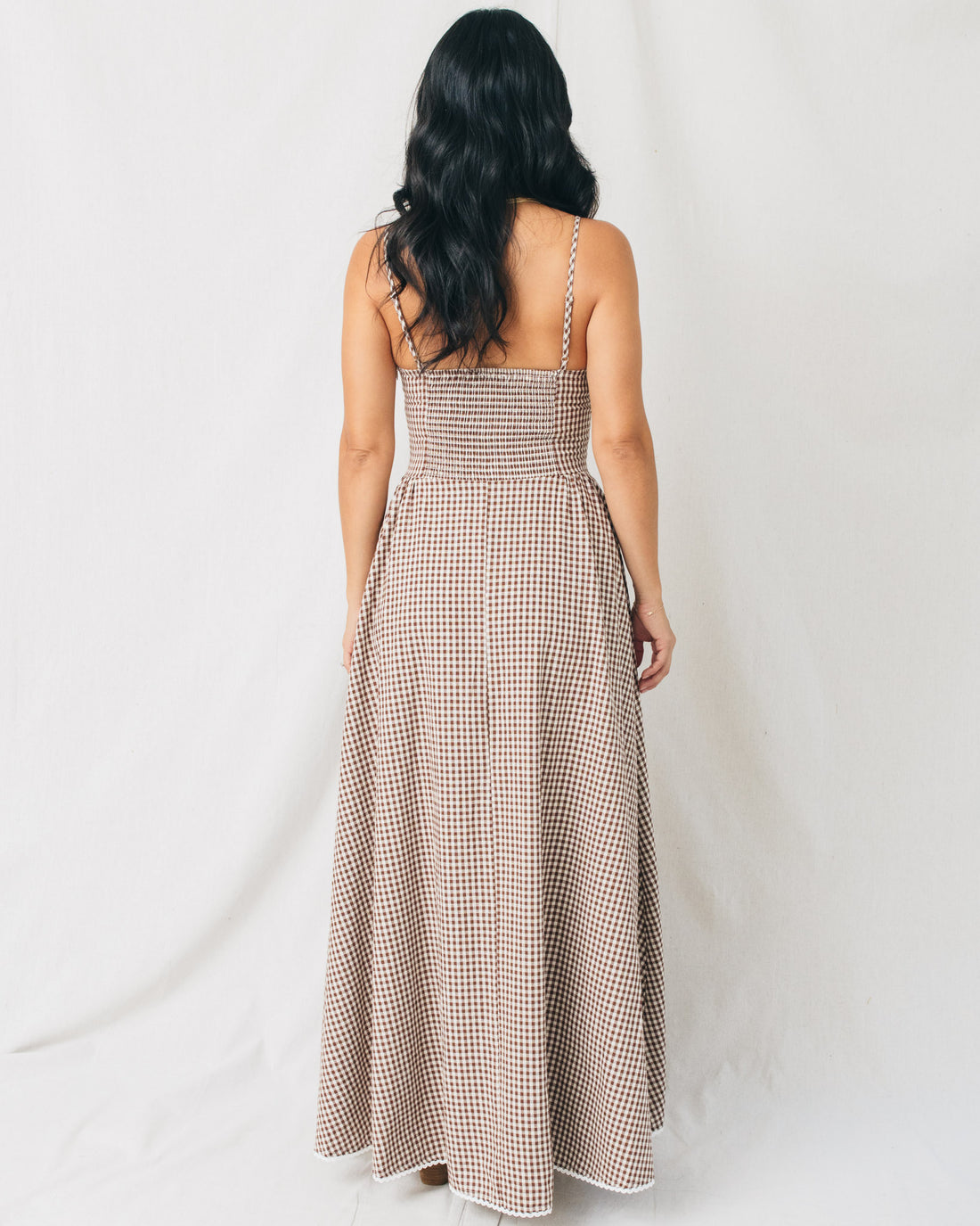Old Times V-Neck Button Front Checkered Maxi Dress