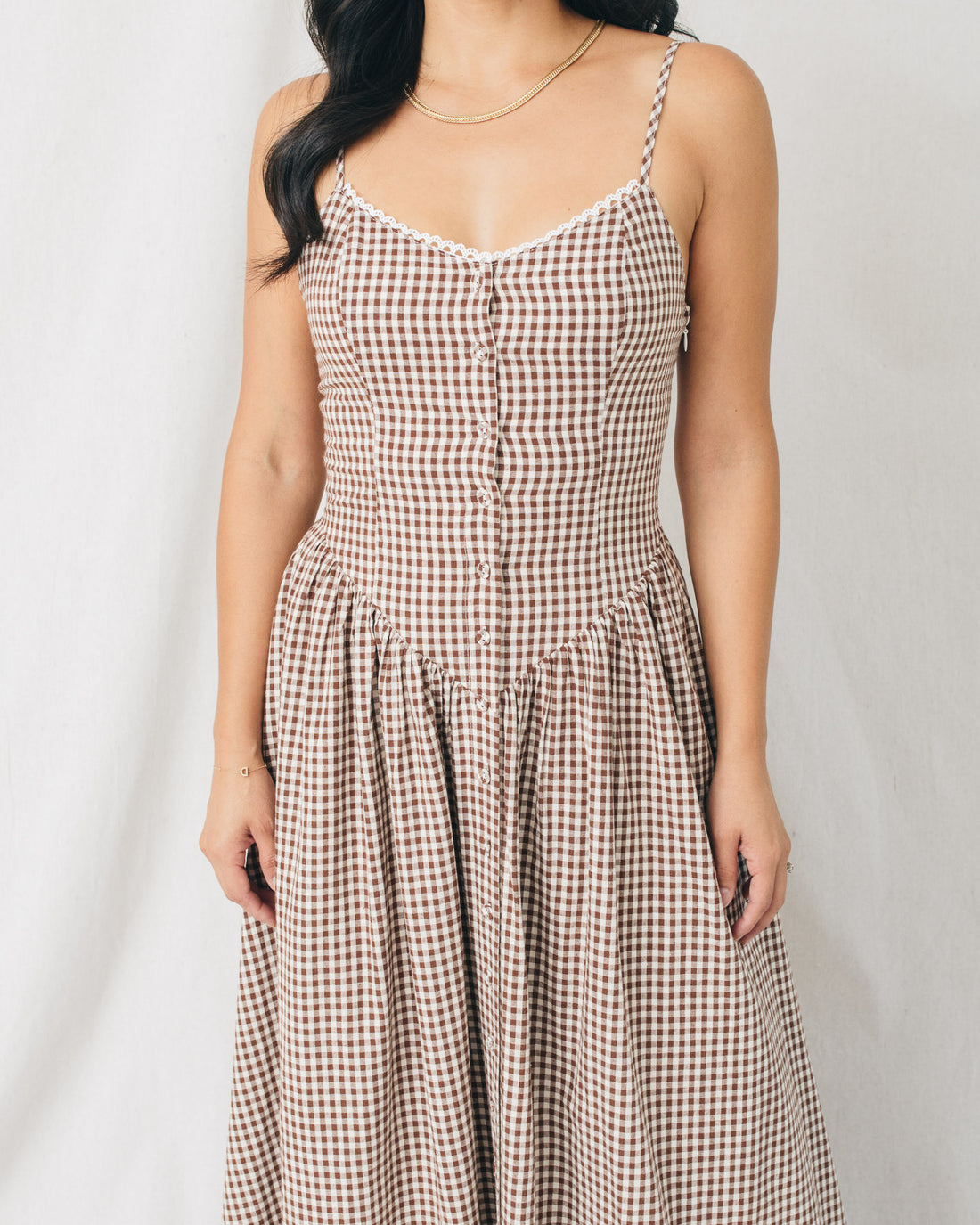 Old Times V-Neck Button Front Checkered Maxi Dress