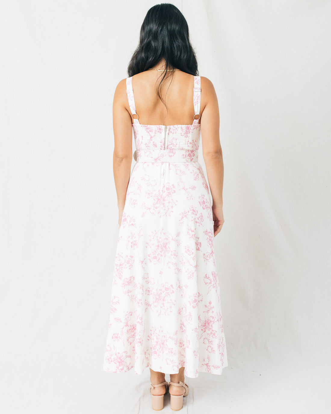 Abbie Floral Print Bustier Belted Midi Dress