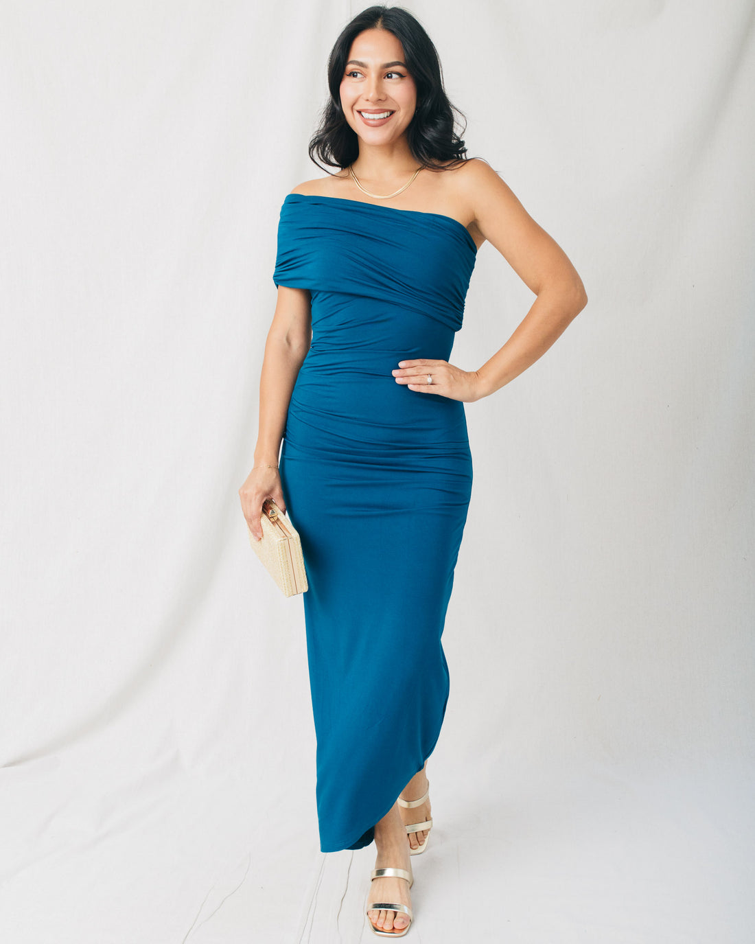 Yolly One Shoulder Ruched Midi Dress