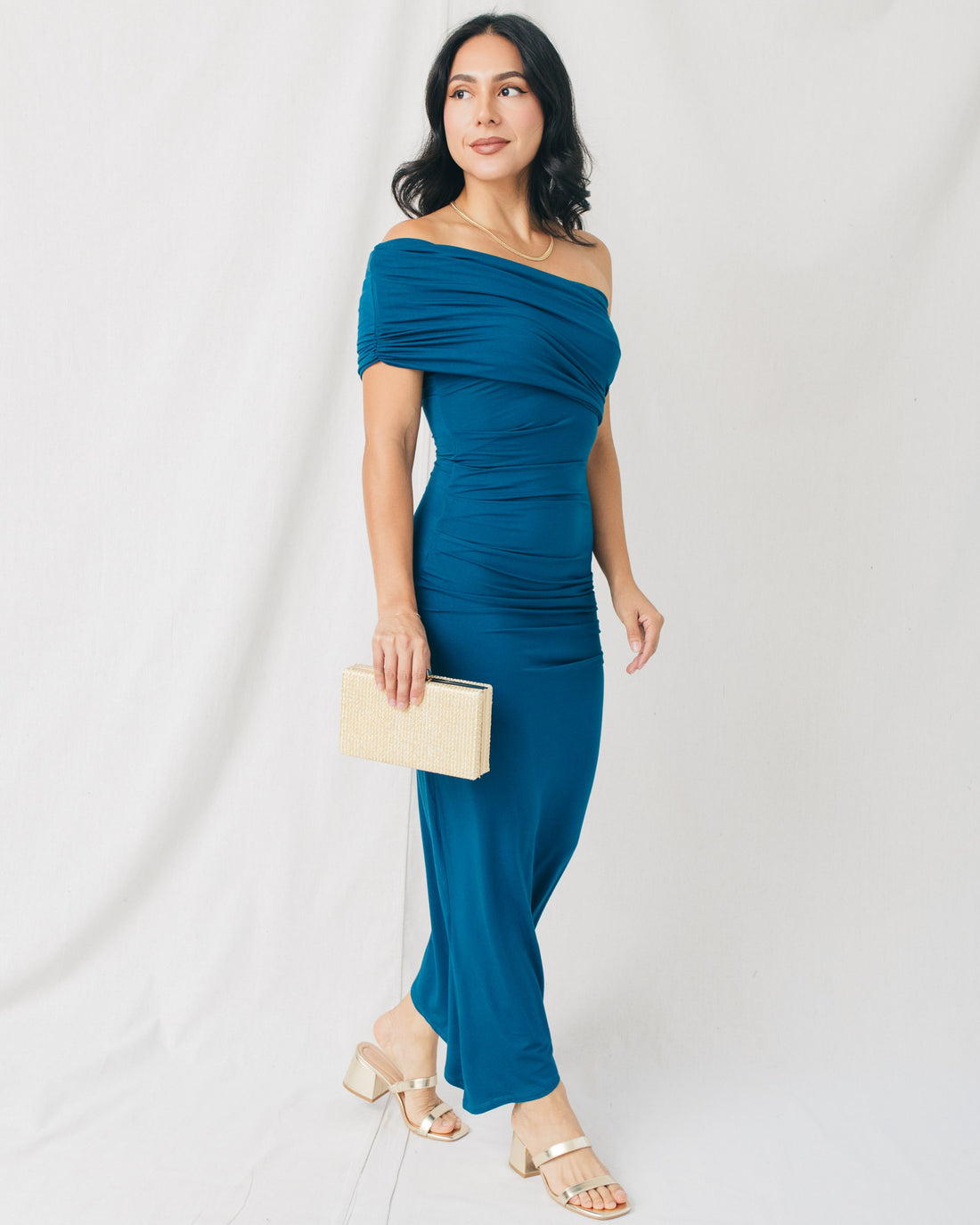 Yolly One Shoulder Ruched Midi Dress