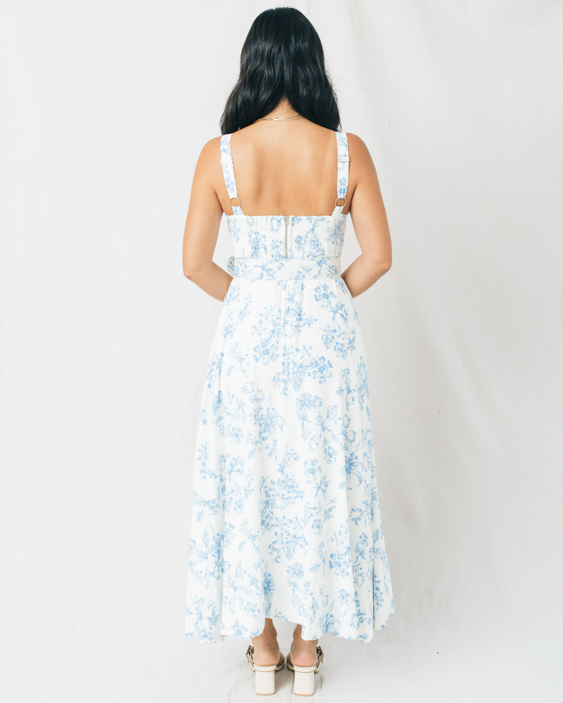 Abbie Floral Print Bustier Belted Midi Dress