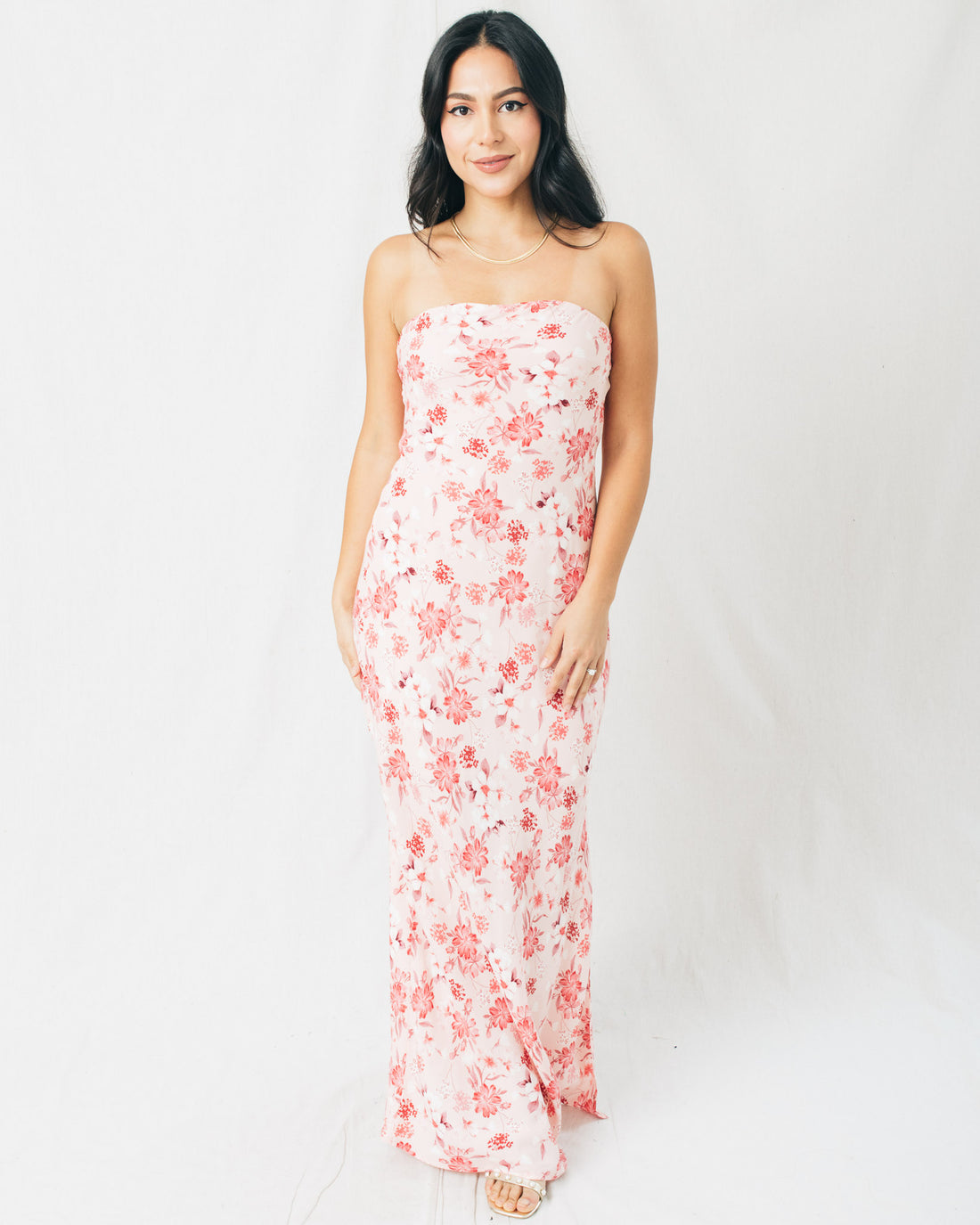 Hanami Strapless Tie Back Floral Maxi Dress