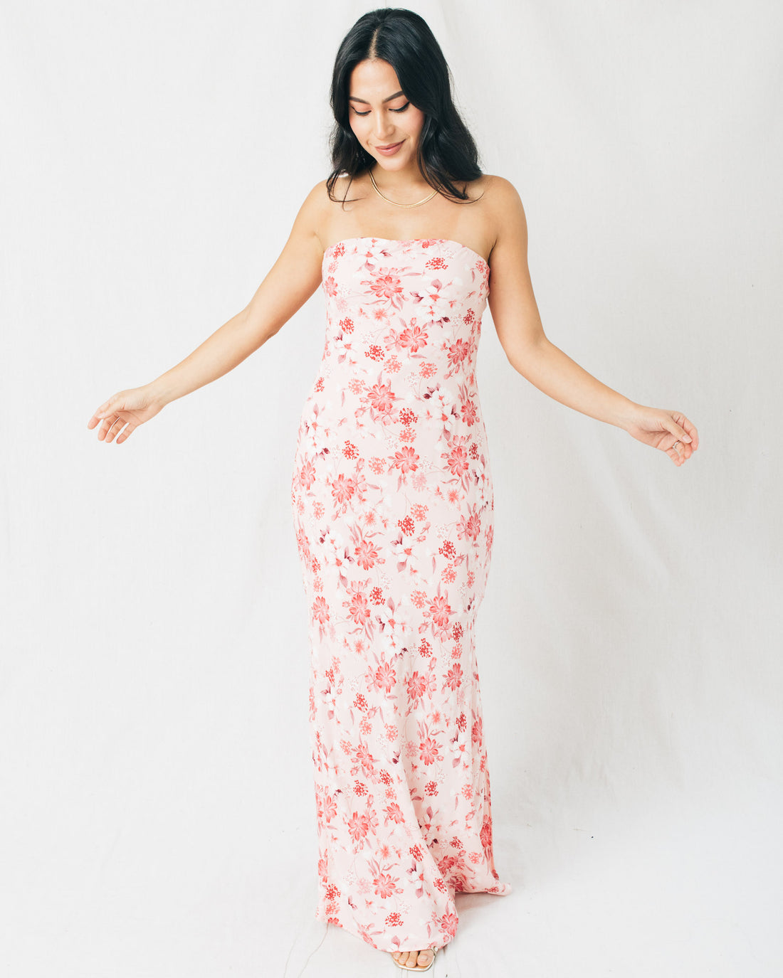 Hanami Strapless Tie Back Floral Maxi Dress