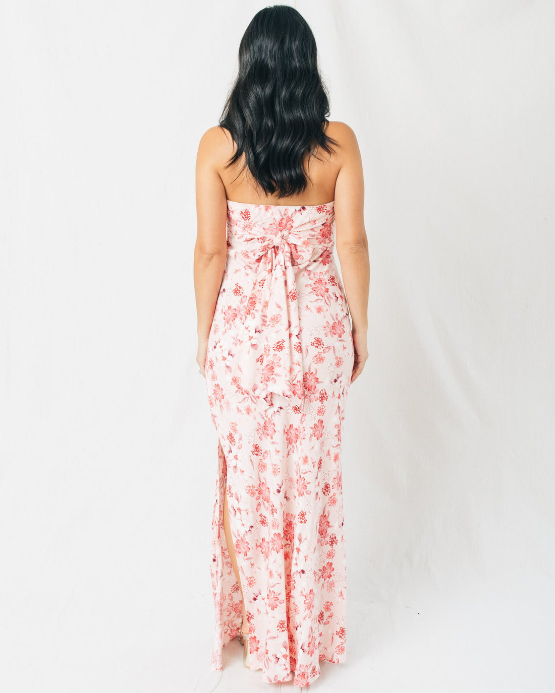 Hanami Strapless Tie Back Floral Maxi Dress