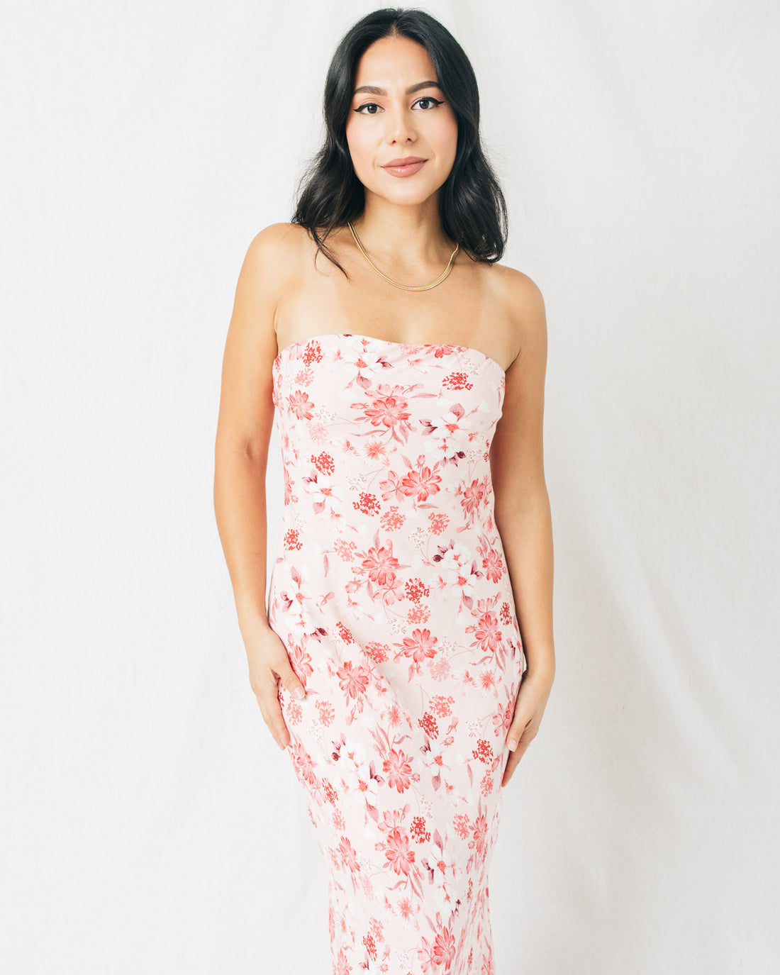 Hanami Strapless Tie Back Floral Maxi Dress