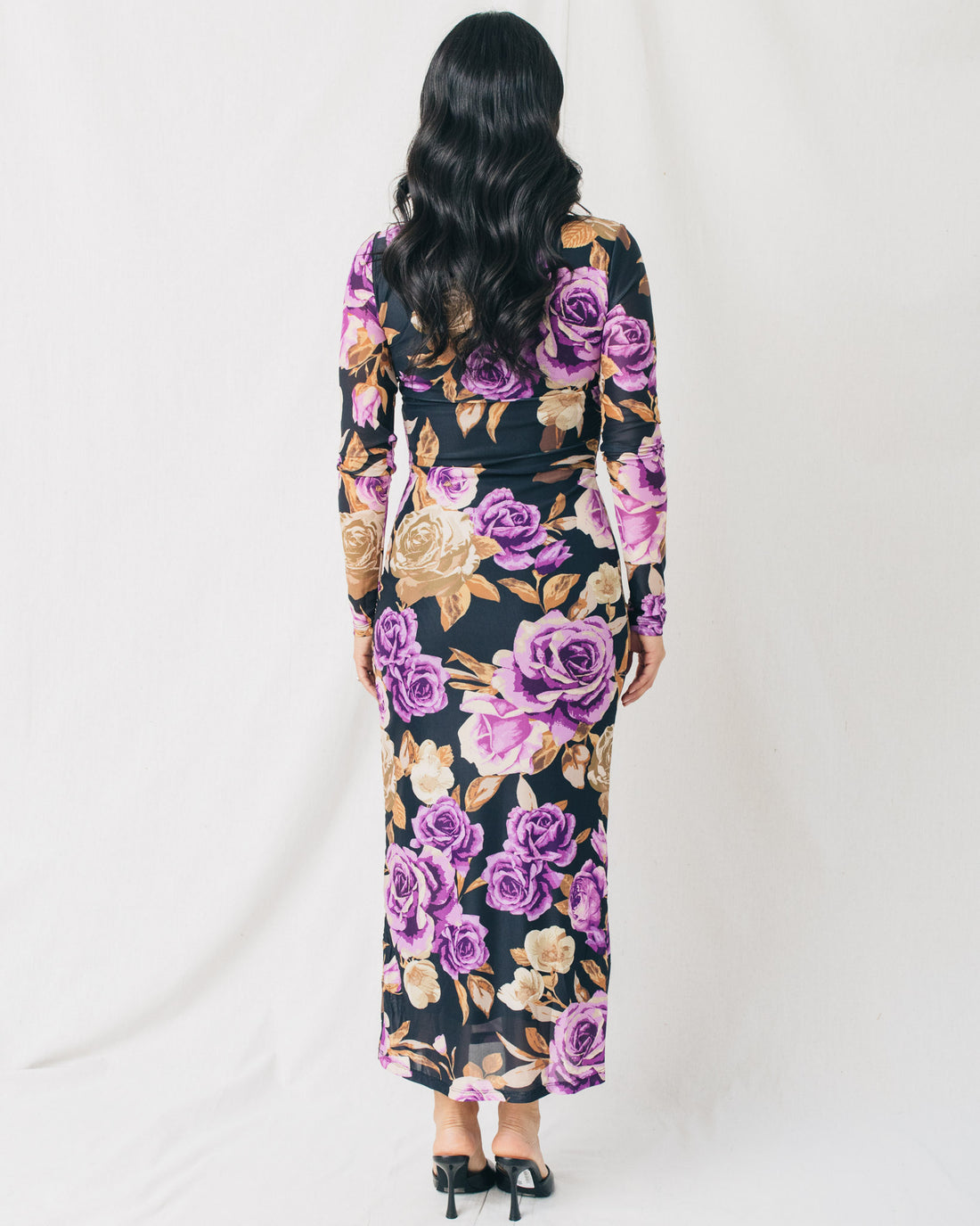 Stellar Round Neck Floral Mesh Midi Dress